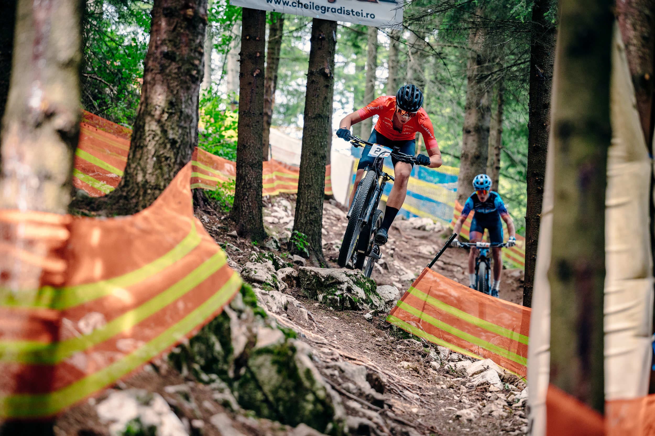 XCO racer at Cheile Grădiștei — Romania's UCI MTB home venue in the Bucegi foothills